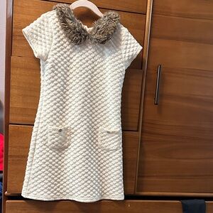 Nautica Cream Quilted Dress with Faux Fur Collar